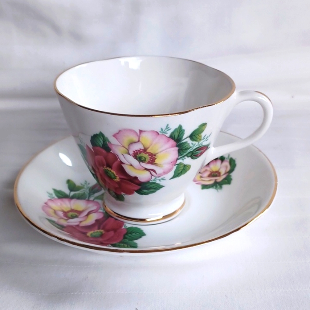 Royal Stuart Spencer Stevenson England Vintage Bone China Floral Teacup & Saucer